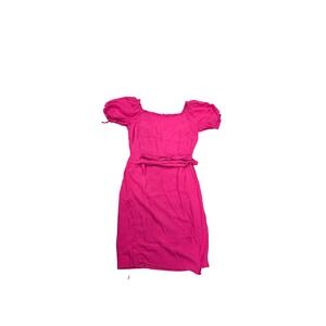 Maeve Anthropologie Pink‎ Midi Dress Puff Sleeve Tie Waist Women's Size 6